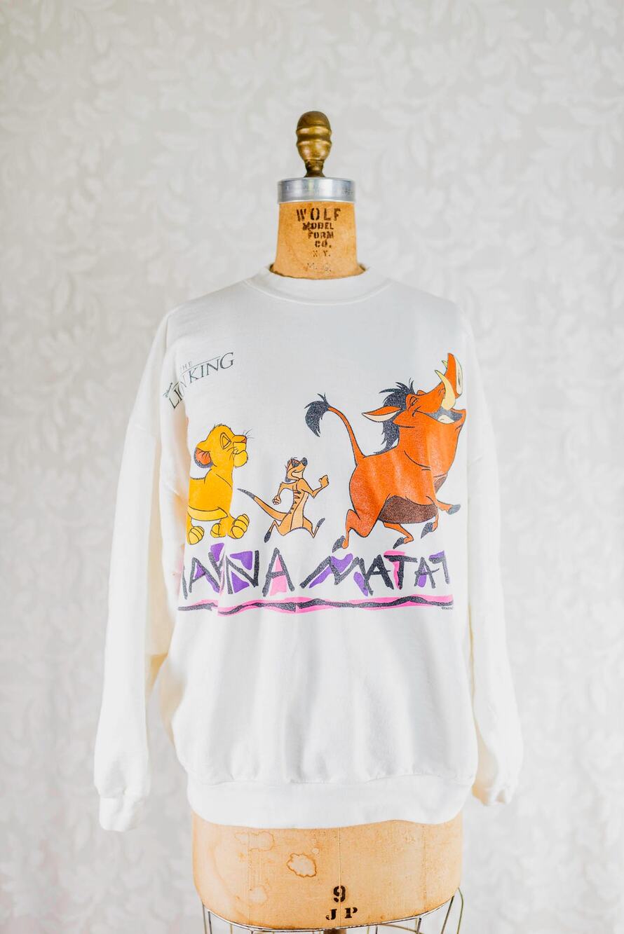Vintage 90s Disney Lion King Sweatshirt, Hakuna Matata Simba, White Graphic, LG
